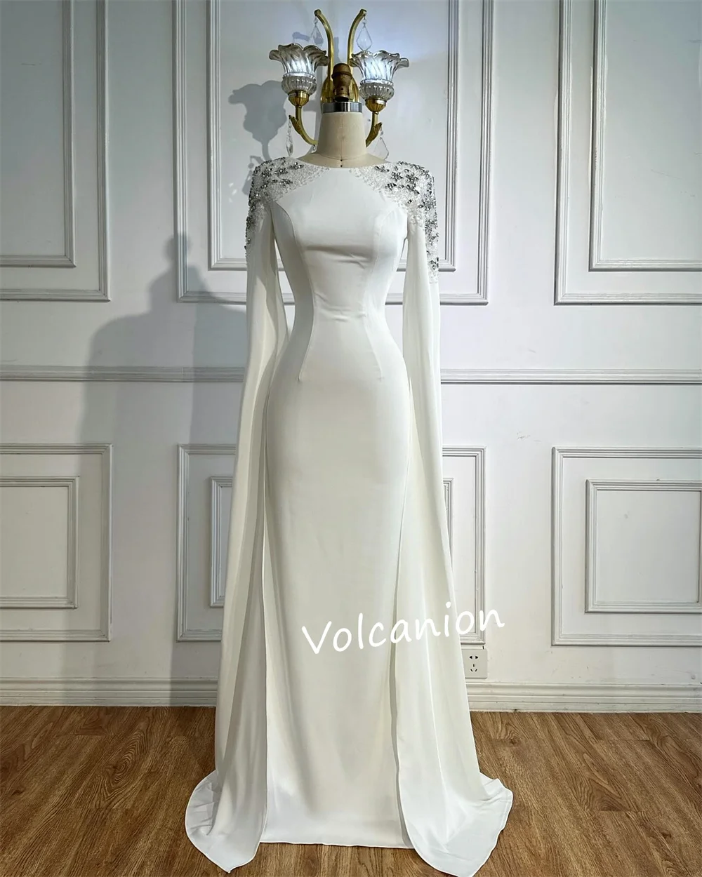 Customized Jersey Beading Rhinestone Straight O-Neck Long Dresses Bespoke Occasion Prom Simple Formal Matching