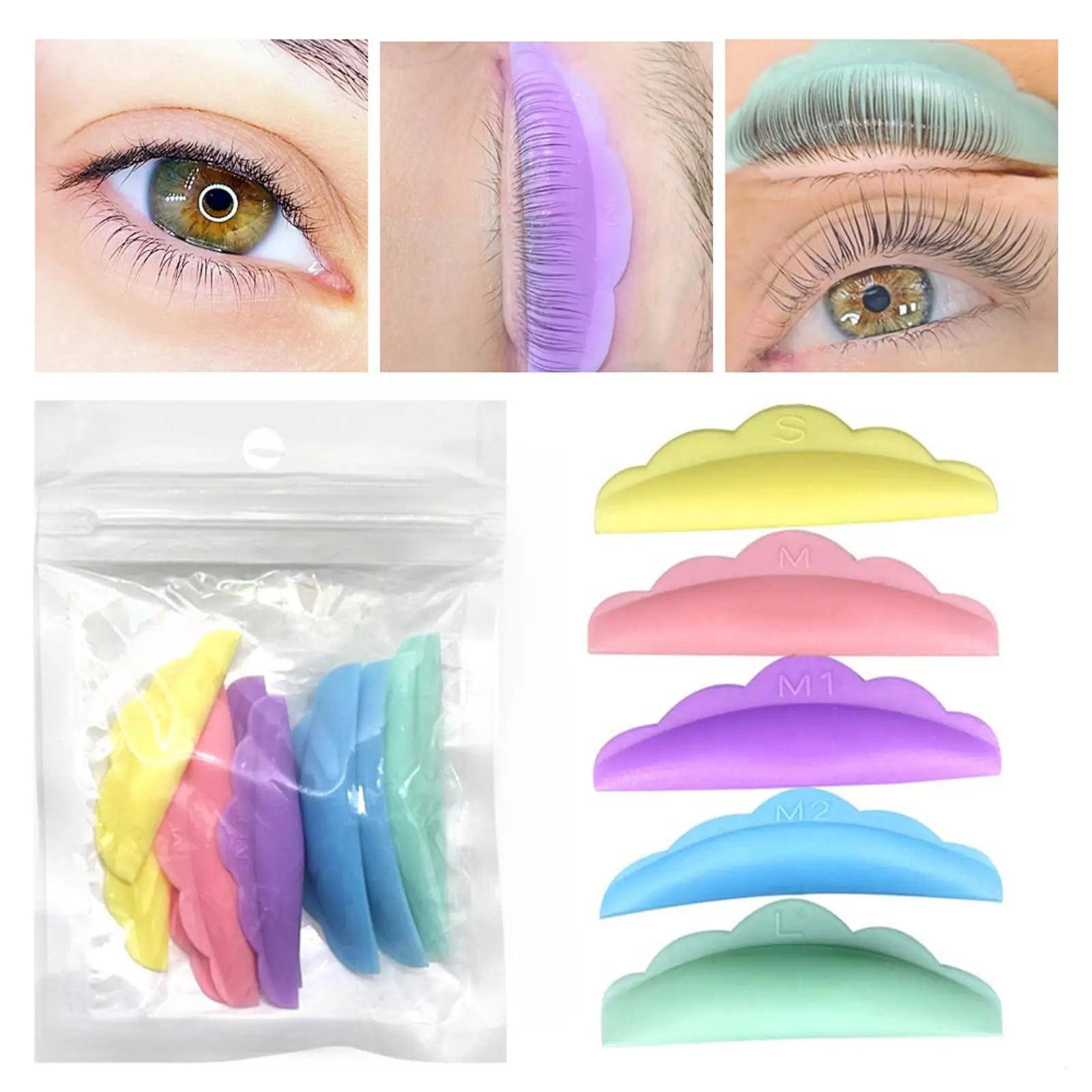 Silicone 5 Pairs Colorful Eyelashes Lifting pad for Coloring