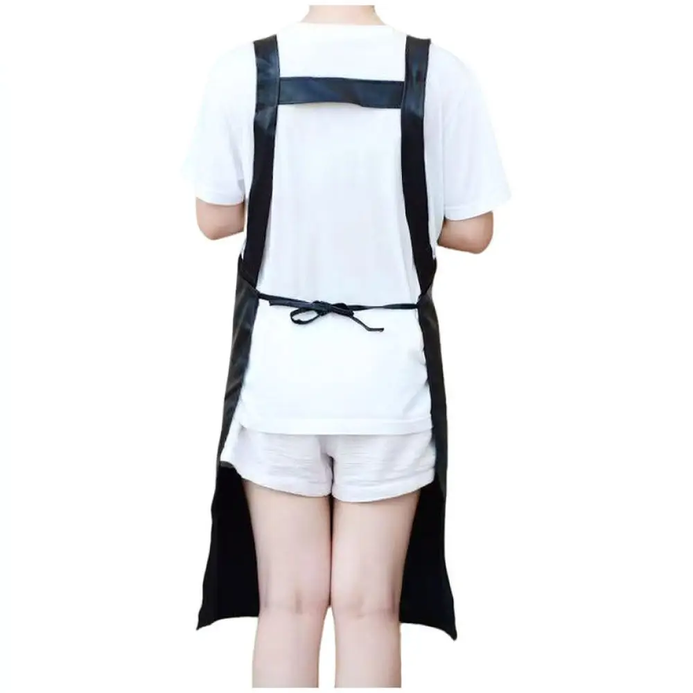 Waterproof Leather Cooking Bib Stylish Korean Style Kitchen Apron Oil Resistant Easy Clean Unisex Professional Work Uniform