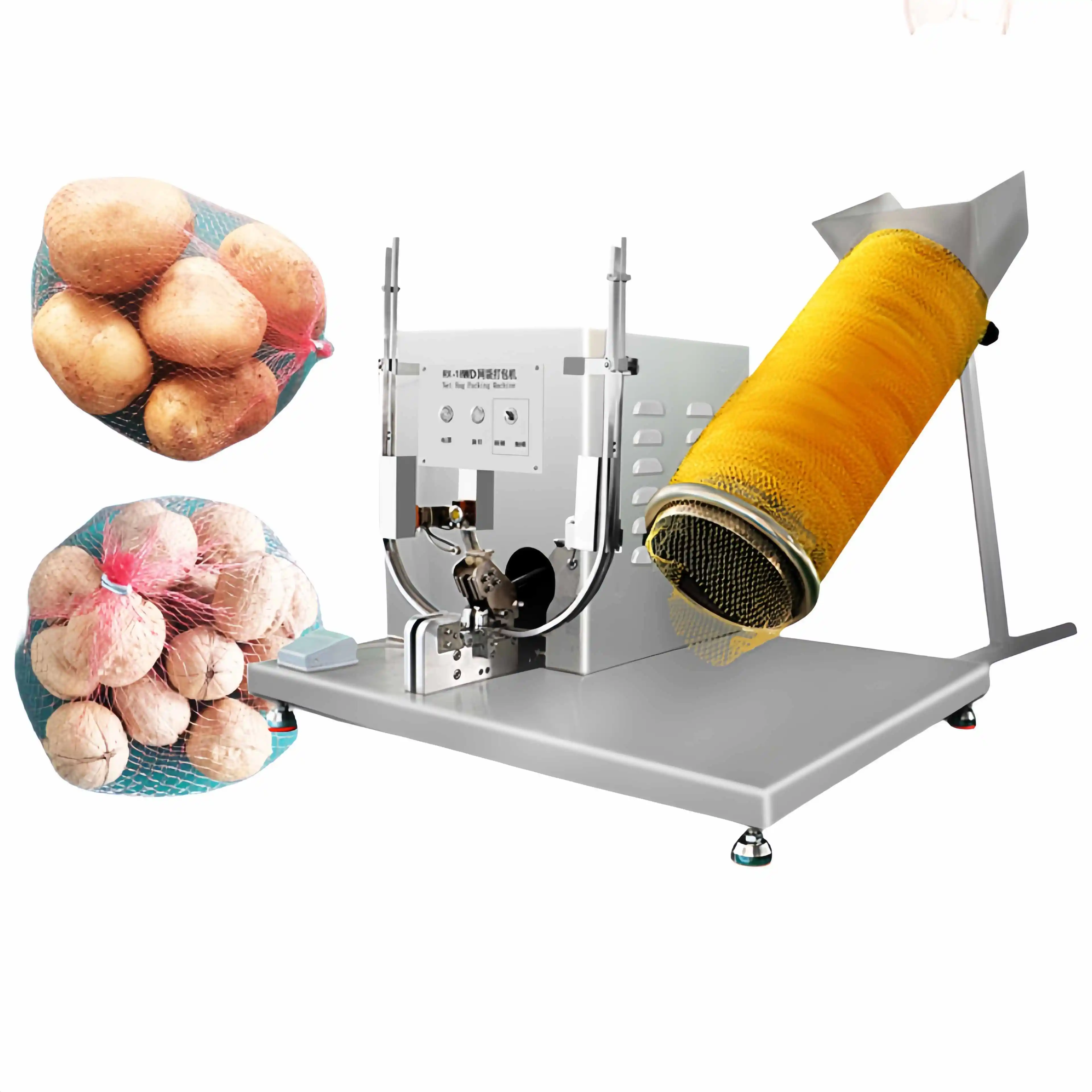 Auto Net Bag Clipper Packer Orange Net Bag Packing Machine Garlic Mesh Bag Sealing Clipping Machine for Sale