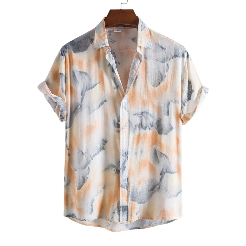 Luxury Shirts for Men Shirt T-shirts Man 2024 New Men\'s Clothing Beach Tiki Fashion Blouses Social Hawaiian Cotton Oversize