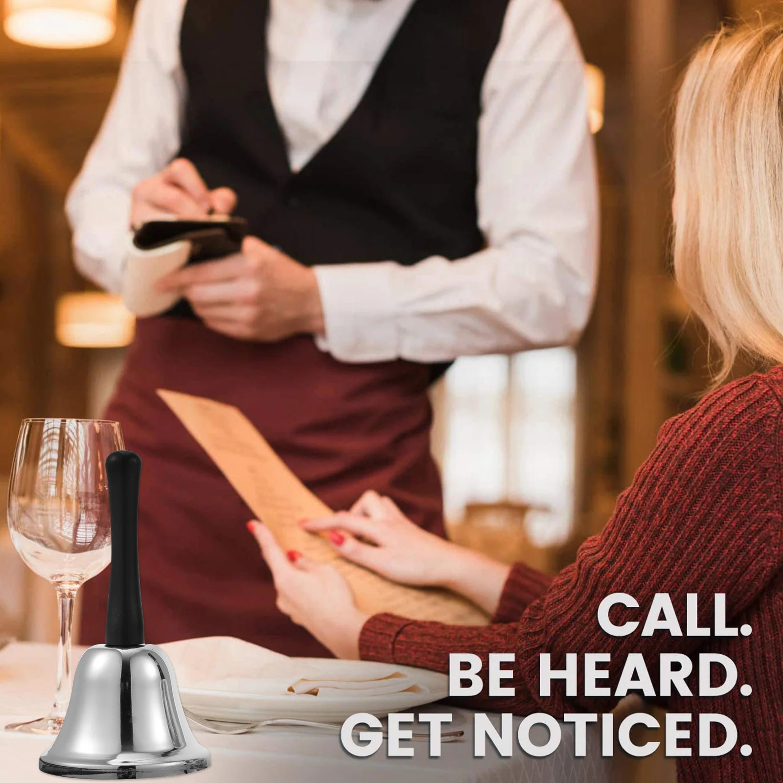 

2pcs Hand Bells Metal Christmas Decorative Silver Long Black Handles For Elderly Disabled Care Ergonomic Design Party Holiday