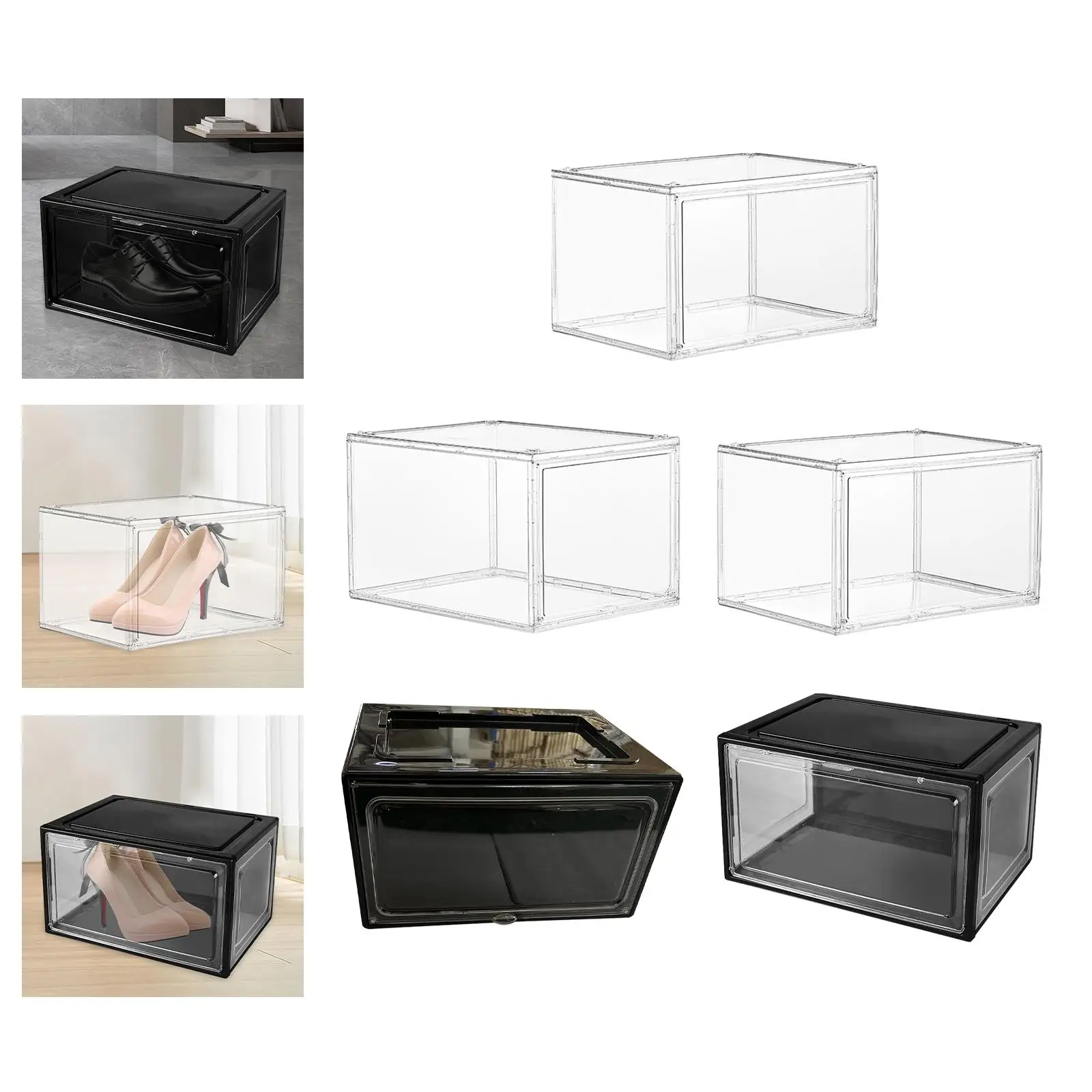 Acrylic Display Shoe Box with Door Stackable Clear Sneaker Storage Container Shoe Organizer Box for Women Men Closet Shelf