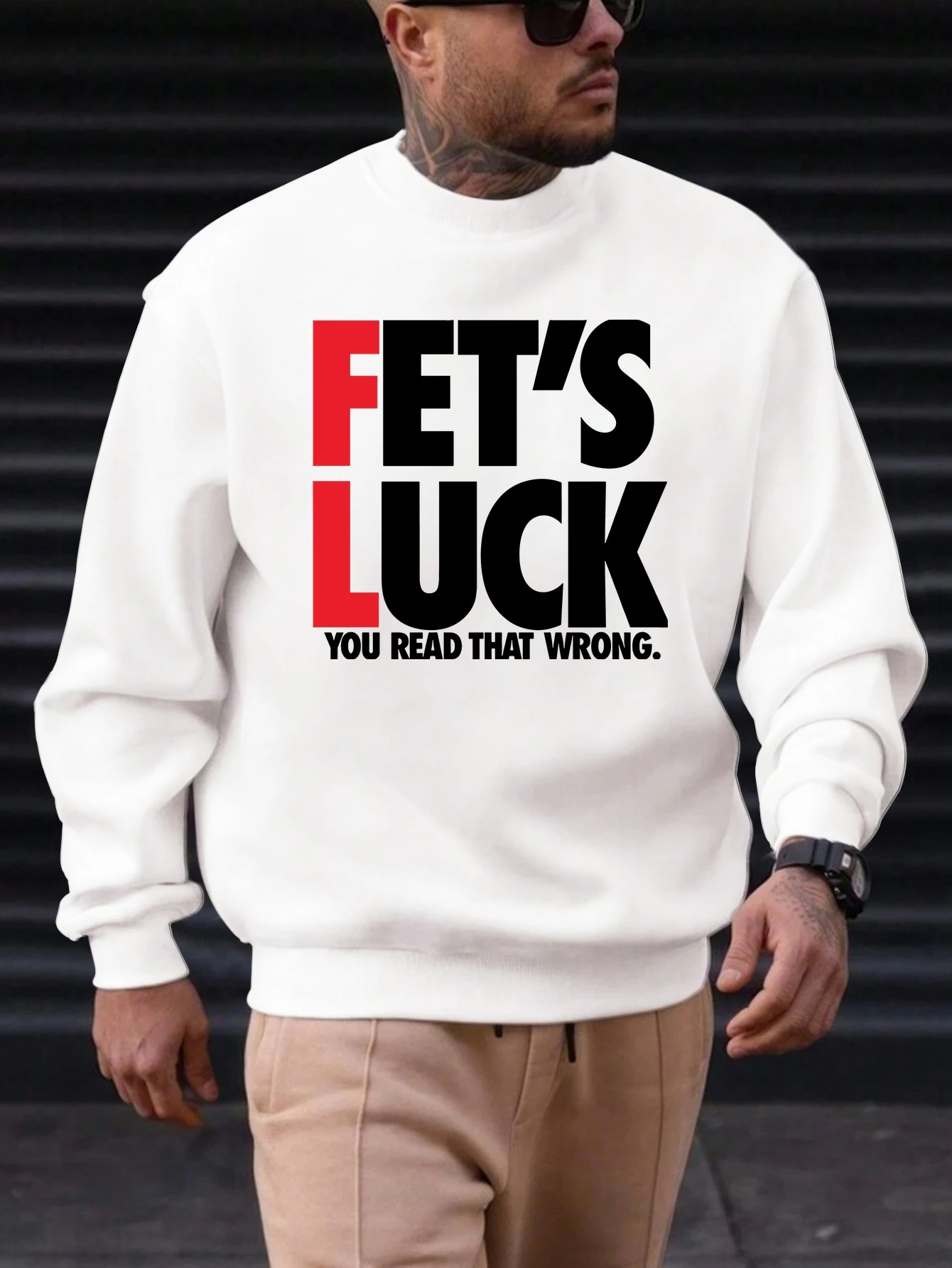 

2025 New Men's Cotton Sweatshirt FET'S LUCK Pattern Printing Round Neck Fashion Casual High Quality Daily Top Clothing