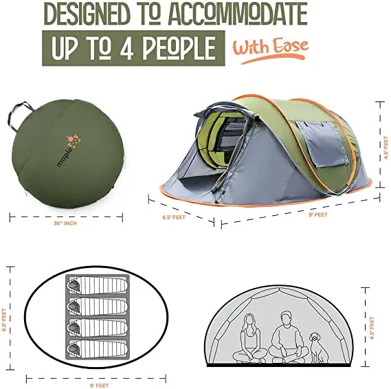 Custom Family Camping Outdoor Waterproof 3-4 or 5-8 Person Portable Automatic Instant Tente Dome Pop up Bed Tent