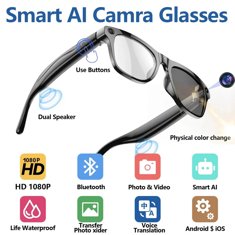 1080P HD Smart Glasses Color-changing Lens Bluetooth AI GPT Camera Call Voice Assistant Translate Identify Objects Smart Glasses