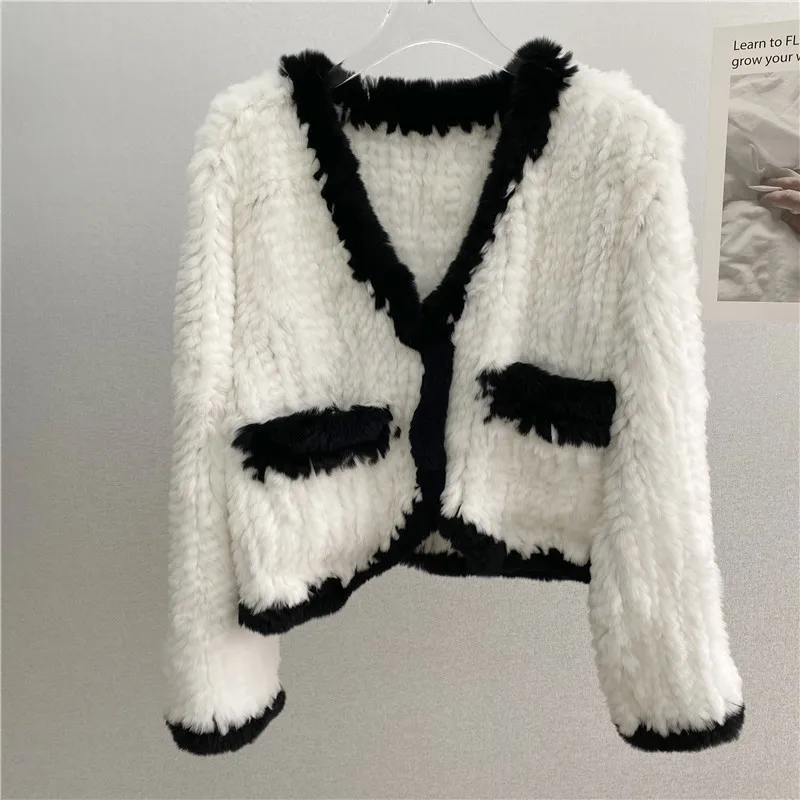 2023 New Winter Women 100% Natural Real Rex Rabbit Thick Fur Coat Warm Jacket Loose Knited Quality Luxury Full Sleeves