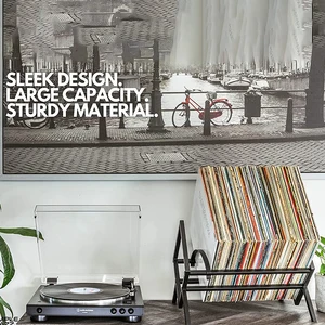 تخزين سجلات الفينيل - حامل سجلات الفينيل الأسود غير اللامع بسعة 80 إلى 100 لتر - حامل سجل معدني أحادي الطبقة متين أعلى 6 حامل سجل فينيل للمبيعات - رقم 4