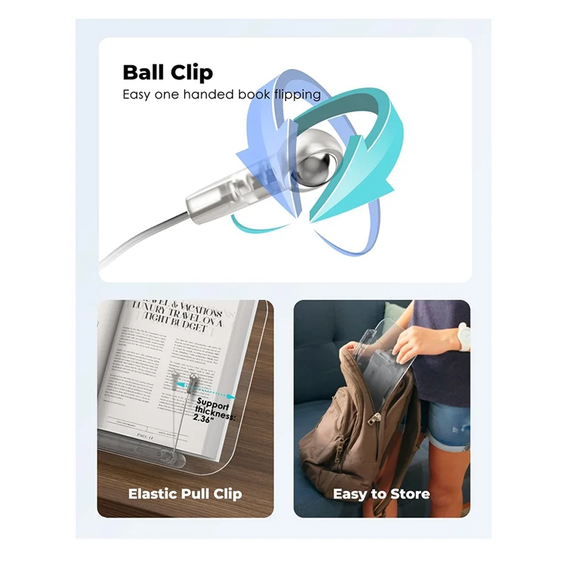 A41Z-Acrylic Book Stand For Reading,Cookbook Holder, Levels Angle Adjustable, Foldable & Portable For Office, Kitchen, School