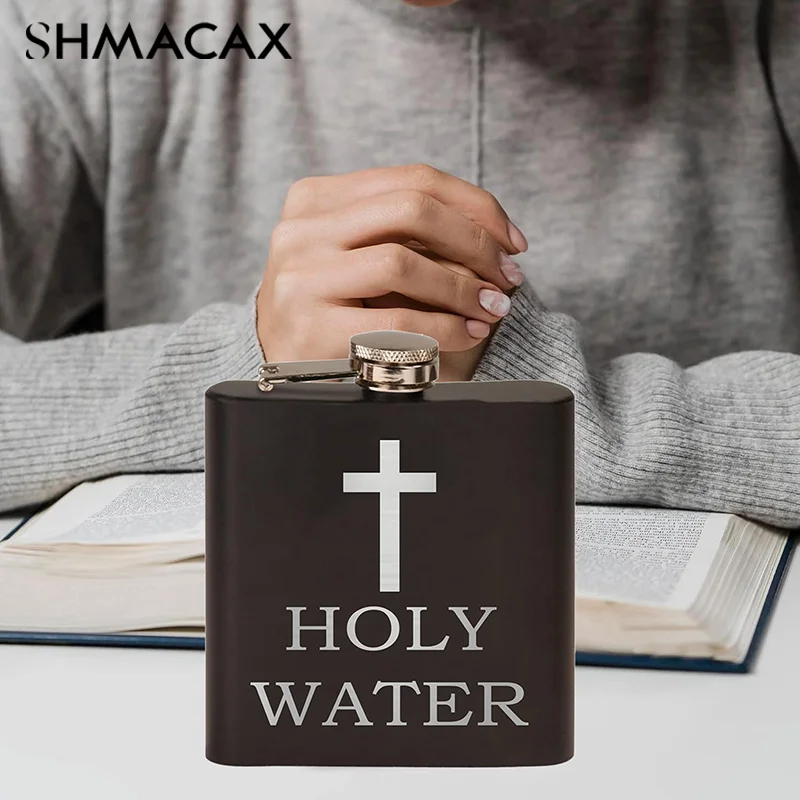 168ML Cross Pattern Holy Water Bottle Black Hip Flask Stainless Steel Hip Flask Hip Flask Alcohol Whiskey Hip Flask Screw Cap