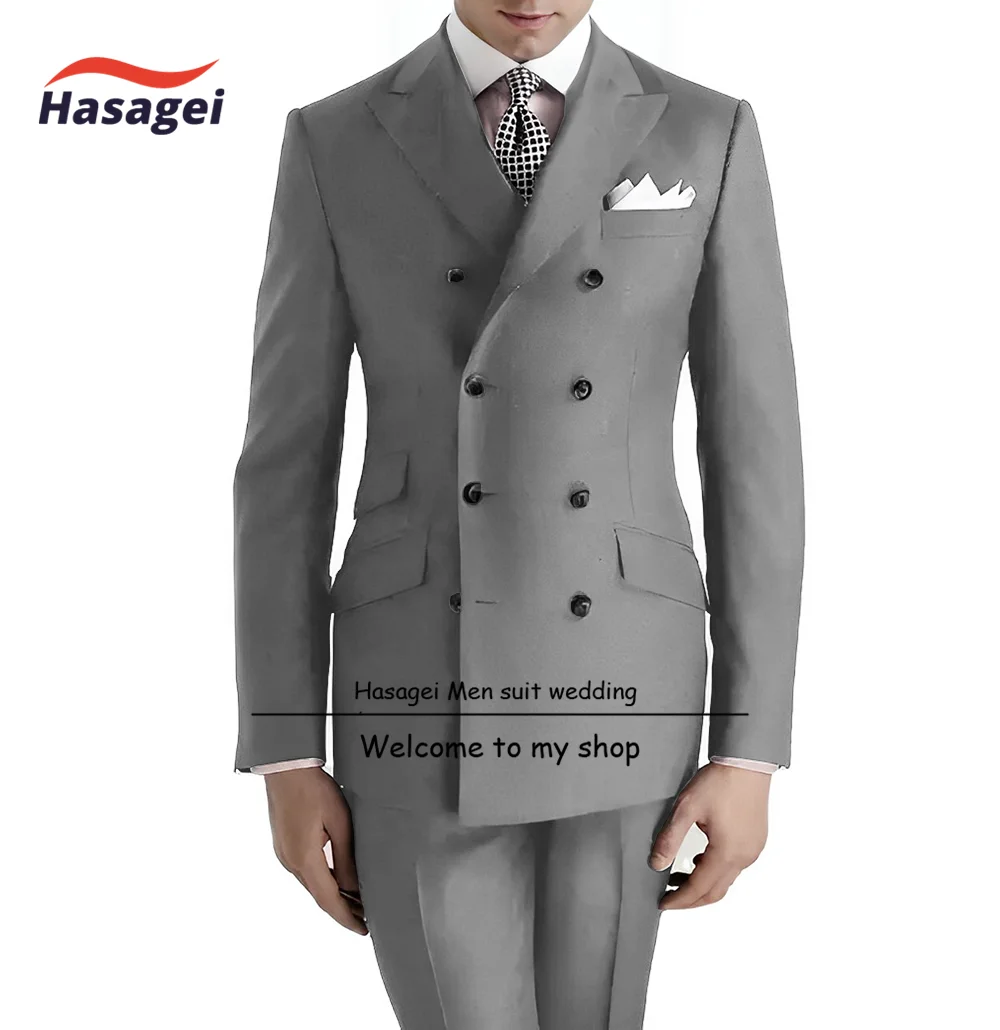 Dark Grey Costume Homme Mens Suits 2 Pcs 8 Buttons Groomsmen Wedding Tuxedos Formal Prom Suit (Jacket+Pants)