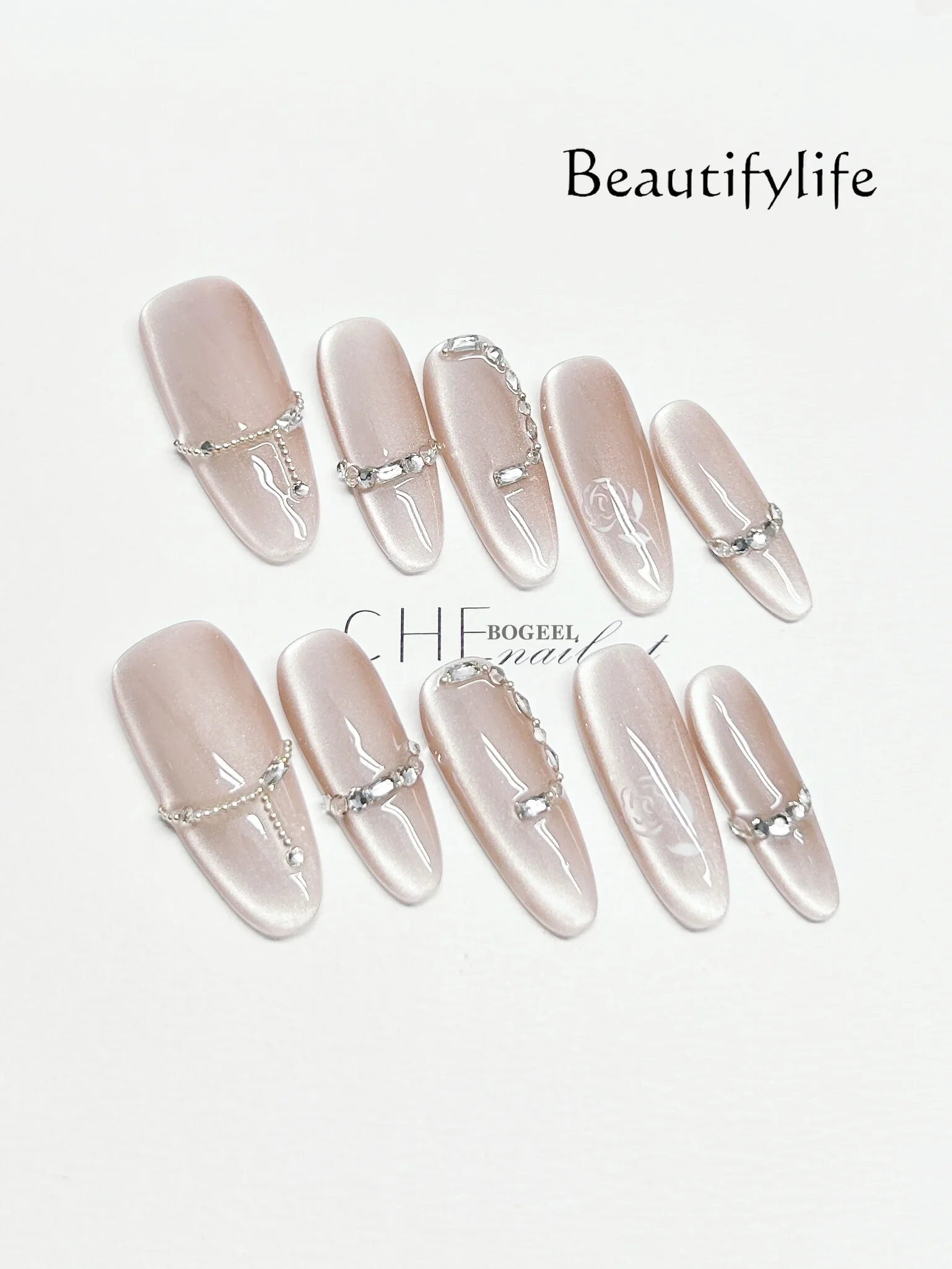 Handmade Nail French Personality Full Diamond Whitening Nail Patch