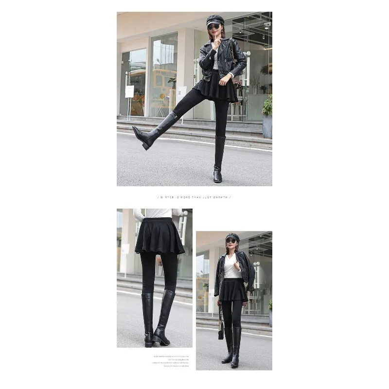 المرأة مفتوحة المنشعب السراويل وهمية قطعتين طماق تنورة المرأة لباس خارجي الربيع والخريف والشتاء المخملية سميكة