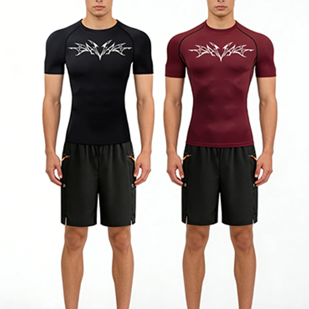 

Summer Men's Athletic Fitness Suit Set Heart and wings Graphic print Quick Dry T-Shirt & Gym Shorts Casual Outdoor Hiking