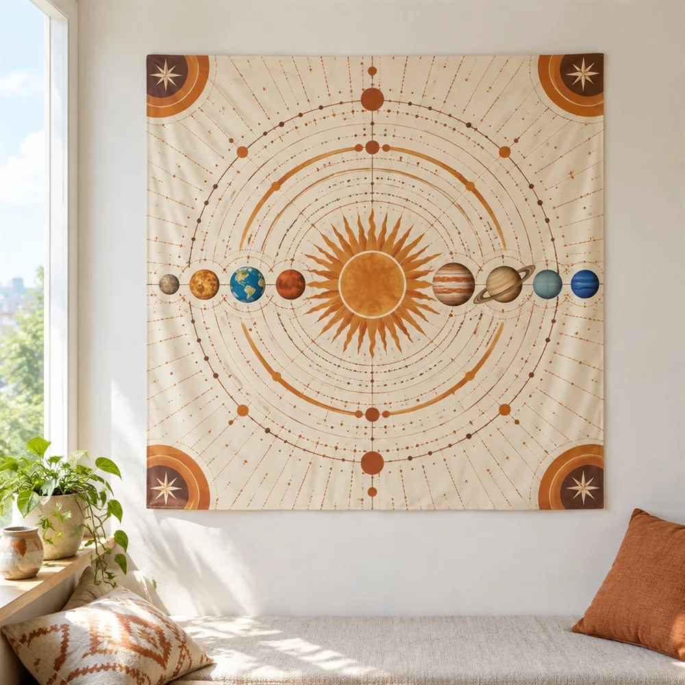VIKAMA Solar System Chart Tapestry Wall Hanging, Astronomy Print Wall Art, Cosmic Decor for Bedroom Study Living Room Kids Room