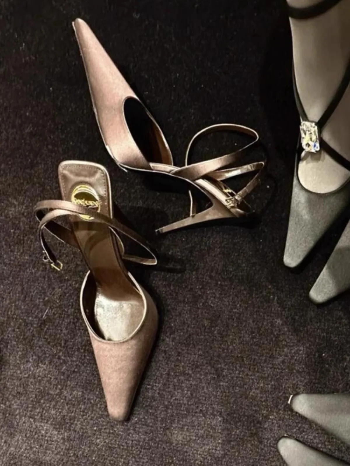 Satin Metal Pad Shallow High Heels Sexy Temperament Stiletto Pumps Comfortable Cross Strap Women Shoes Sandalias Mujer Verano
