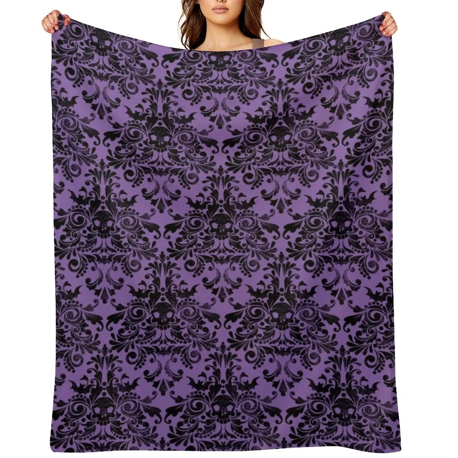 

Skull Damask Pattern Throw Blanket Softest Travel sofa bed Polar Blankets