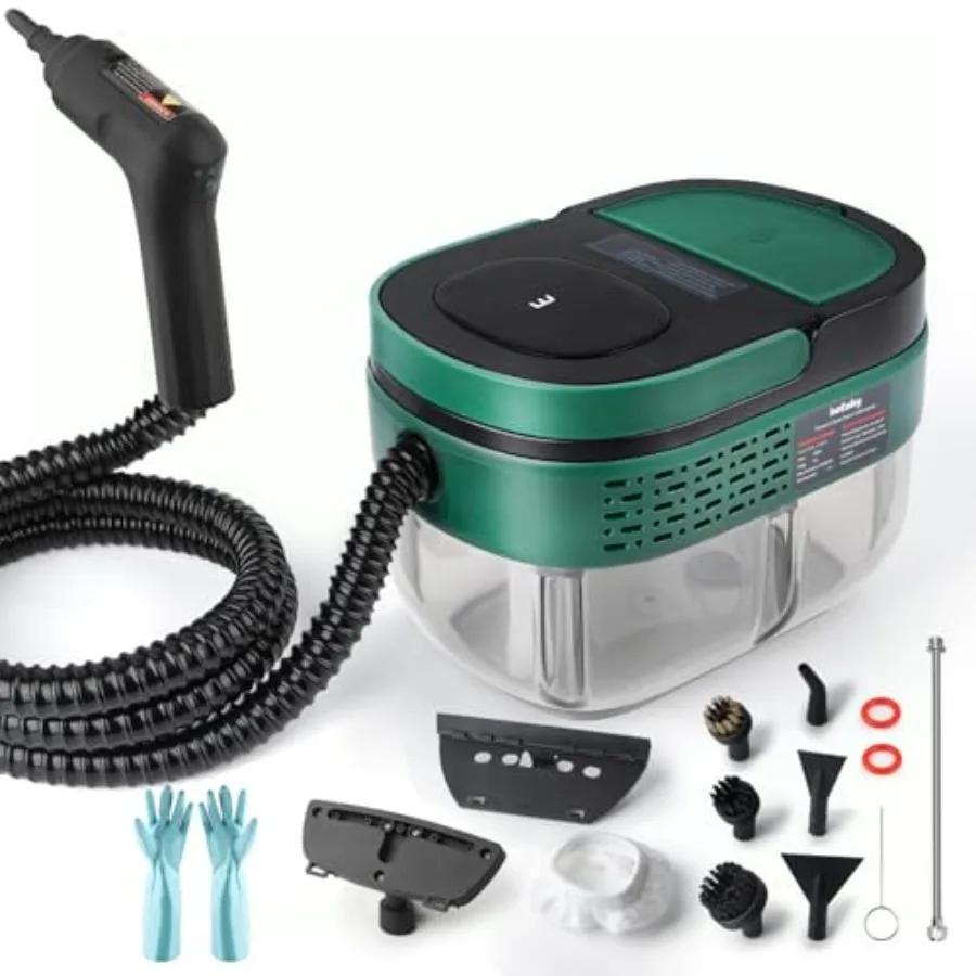 

Handheld Steam Cleaner with Handle Control 1.6L Large Water Tank Dark Green 3-Level Adjustable Thickened Hose Portable High Tem