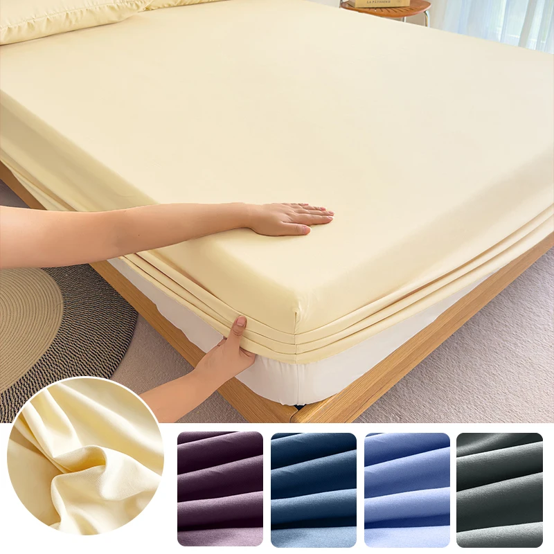 

High Quality Fabric Fitted Sheet With Elastic Band Solid Color Mattress Sheet for King Queen Bed 150x200 180x200 200x220cm 1PC