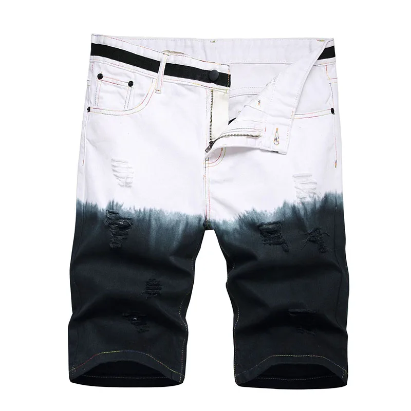 2022 Summer New Fashion Mens Colored Ripped Short Jeans Brand Bermuda Cotton Casual Shorts Vaqueros Hombre Denim Shorts 28-42