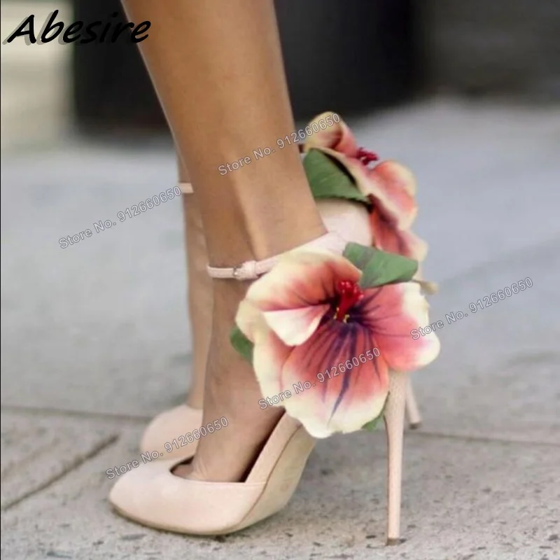 

Abesire Peep Toe Flower Decor Sandals for Women Ankle Strap Stilettos High Heels Women Shoes on Heels New Sexy Wedding Shoes