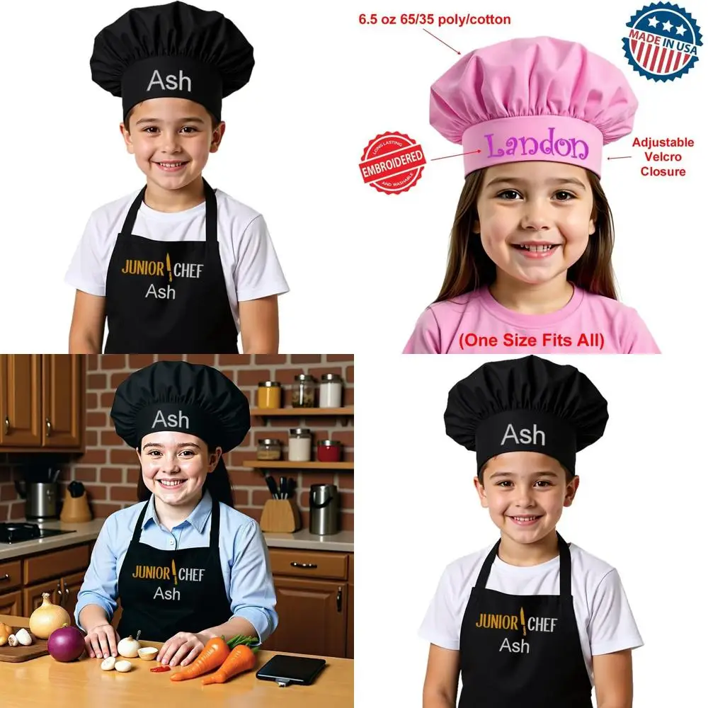 

Custom Embroidered Premium Child Apron and Chef Hat for Boys and Girls in the Kitchen