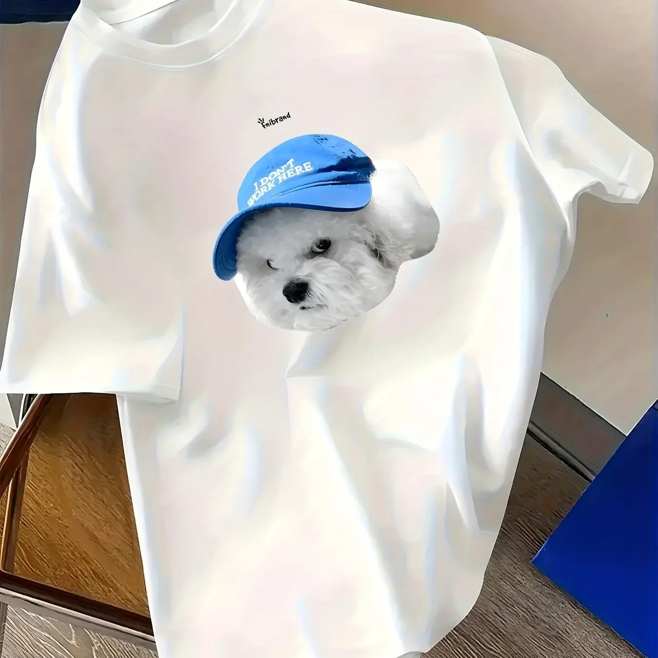 Unisex Adorable Pure 100% Cotton T-shirt with Cute Bichon Frise Print Casual Simple Korean Style Perfect for Summer Pet Lovers