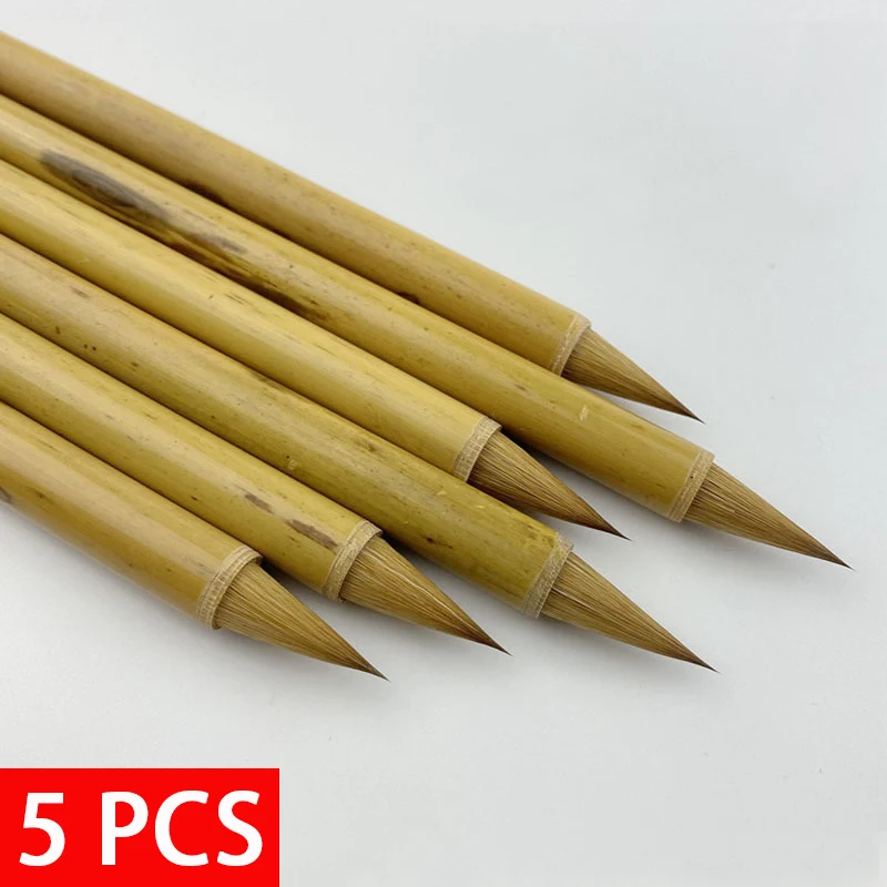 5 Pcs Bamboo Calligraphic Brushes Soft Weasel Wolf Hair Sharp Writing Brush for Regular Script Xiaokai Chinese Characters