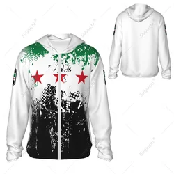 Syria Flag 1932-1963 Sun Protection Hoodie Sunscreen Clothes Fishing Cycling Running Quick Dry Long Sleeve With Zipper Polyester