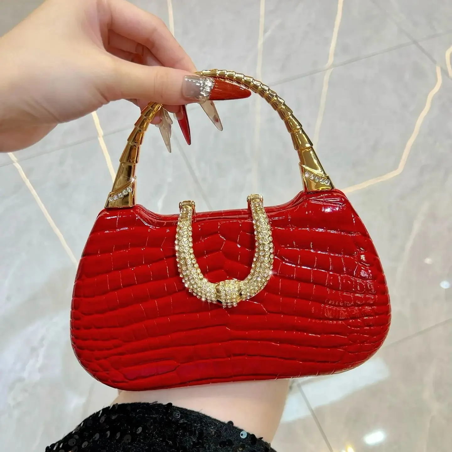 

New PU Rhinestone Handbag for Women, Elegant Evening Clutch, Fashion Simple Versatile Shoulder & Crossbody Bag for Formal