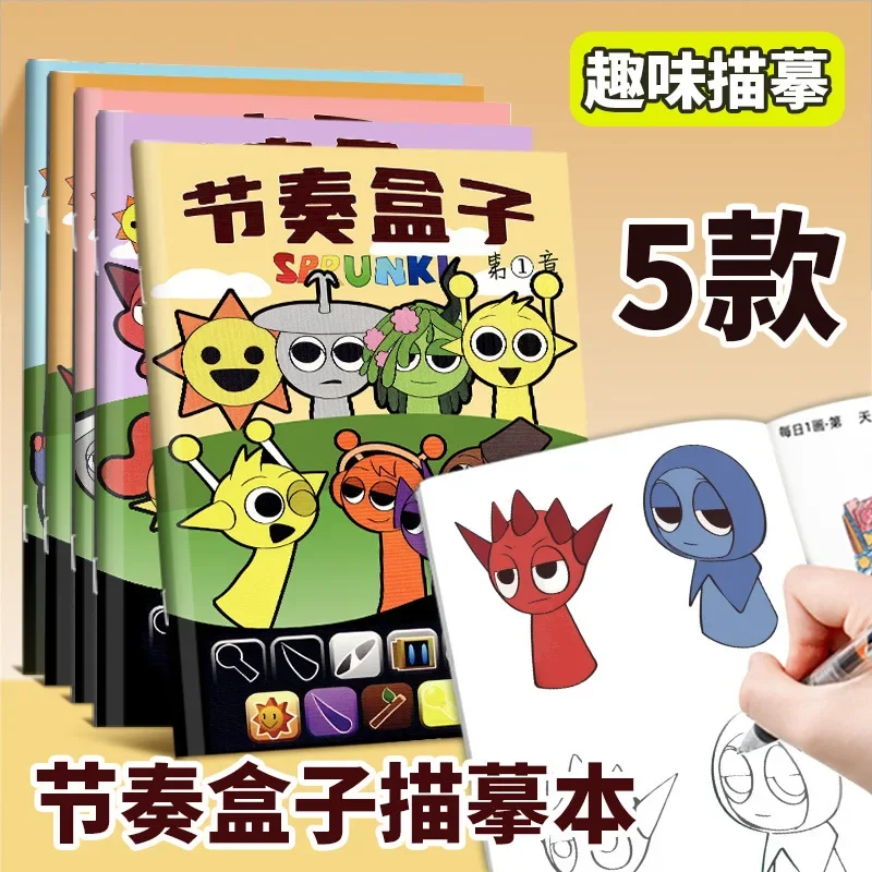 Cartoon Sprunki Coloring Books Anime Game Tracing Figures Kids Coloring Drawings Stationery Books Creative Stick Figures Gift