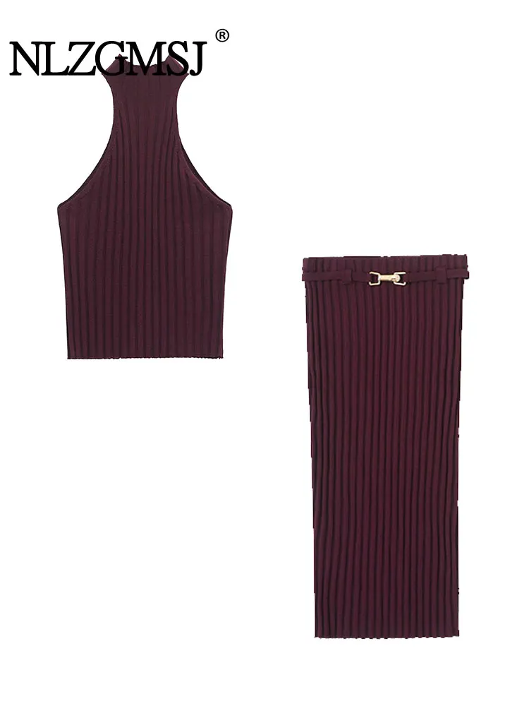 

2024 весенние вязаные комплекты юбок-миди для женщин, комплект из 2 предметов, новый модный вязаный короткий жилет, женский костюм, повседневная женская одежда