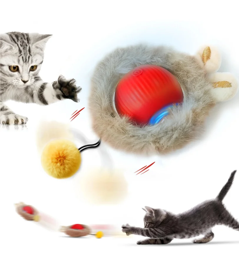 

Interactive Cat Toy Fur Ball Auto Rolling Balls Pet Cats Teaser Automatic Electric Smart Game Plush Toys Stimulator Training
