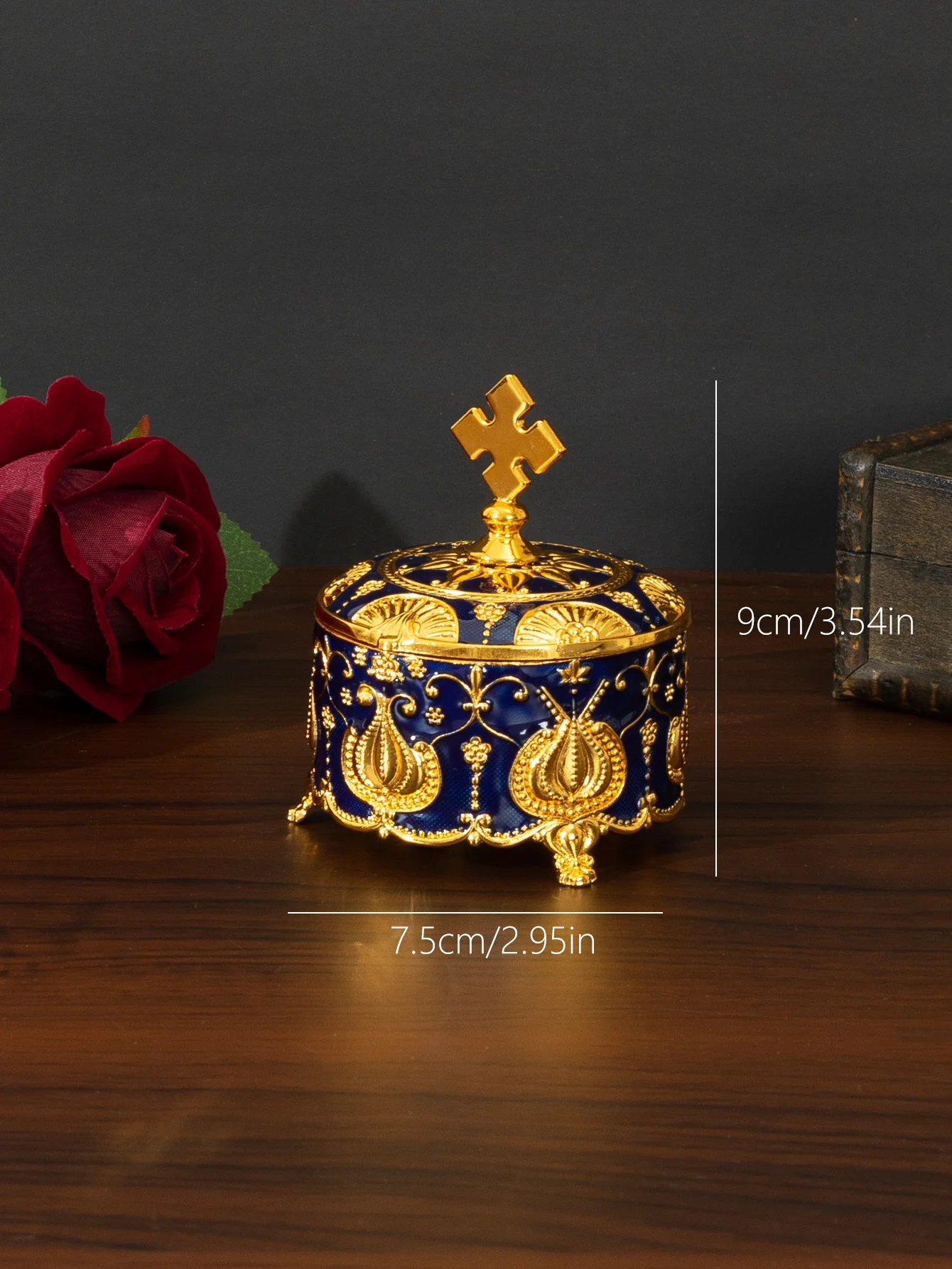 European style jewelry box with cross rose flower light luxury creative jewelry small color hand-painted jewelry box wedding dec