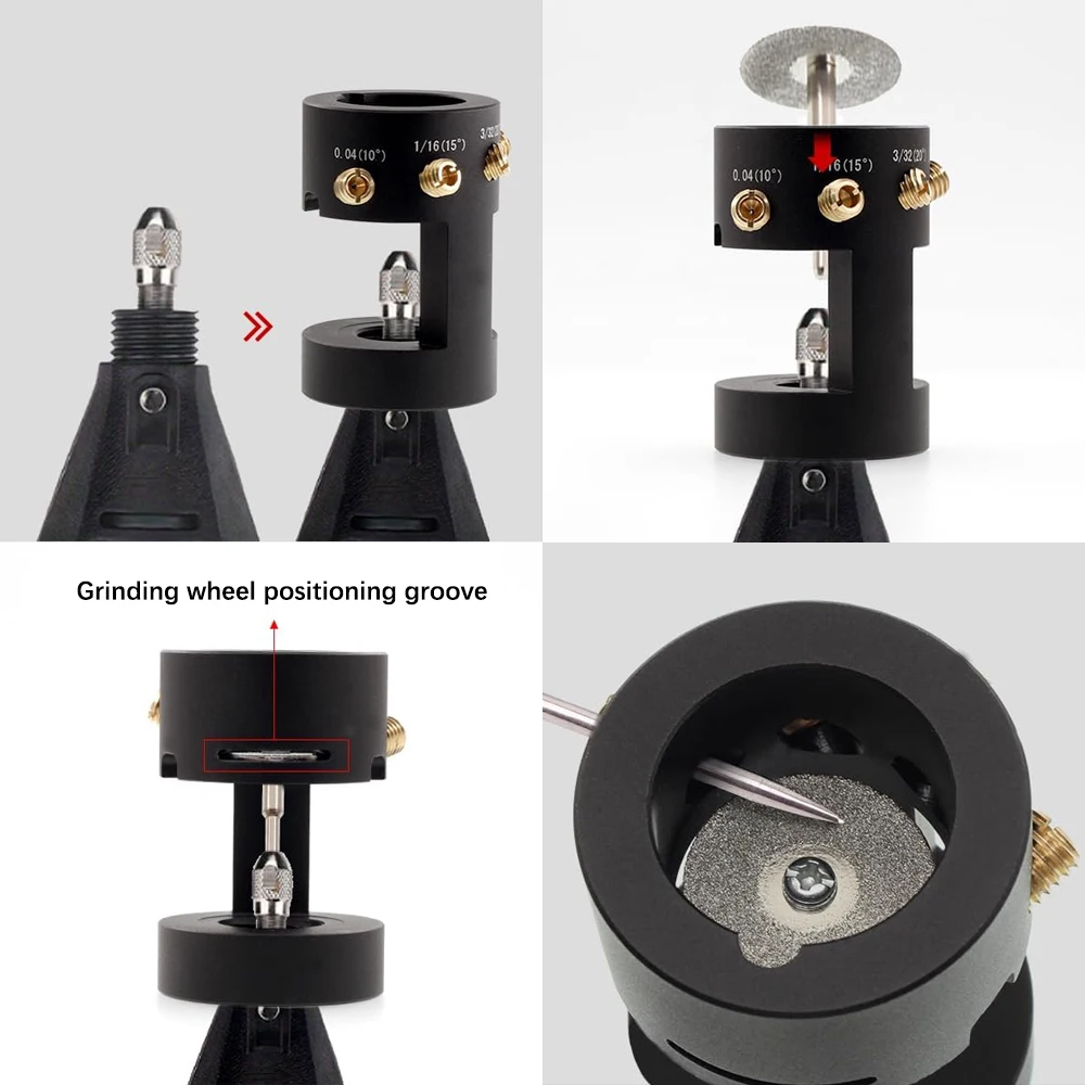 Testa dell'affilatrice con 4 slot di taglio Smerigliatrice al tungsteno Smerigliatrice per elettrodi di saldatura Multi-angolo Offsets Strumenti di saldatura per saldatura TIG