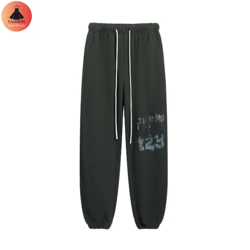 

High Street Vintage RR123 INRI Printing Letters Logo Mens Womens Thickened Drawstring Sweatpants Drawstring Crew Pants