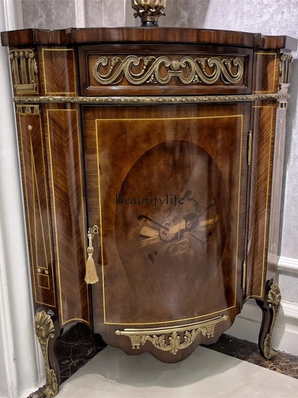 European living room corner cabinet solid wood mansion right angle triangle decorative dining side cabinet