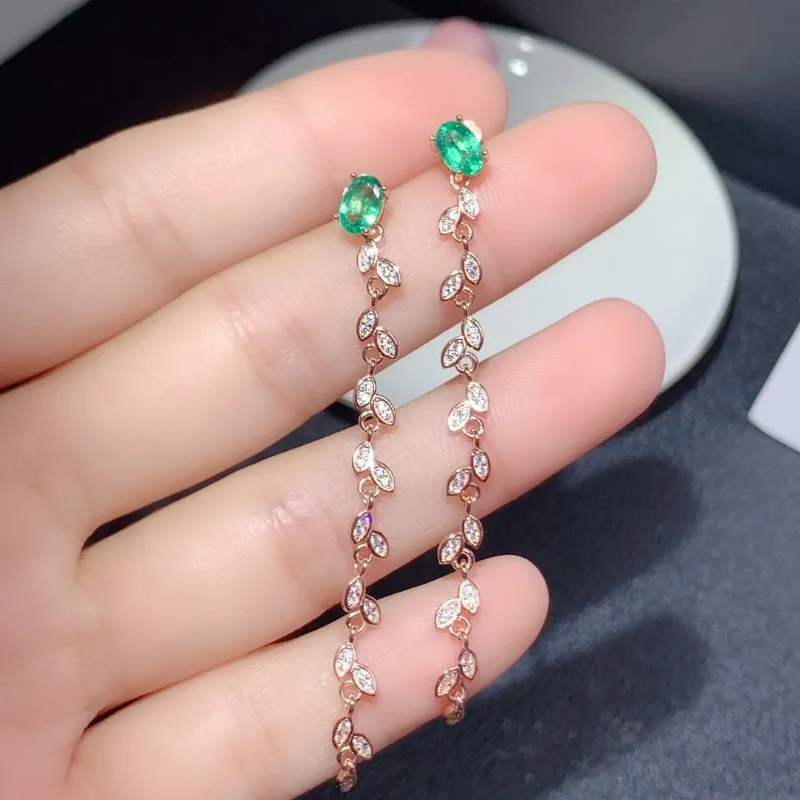 

Exquisite Luxury Multi-layer Shining High-level Feeling Light Luxury Natural Emerald Earrings Beautiful Sterling Silver Earrings