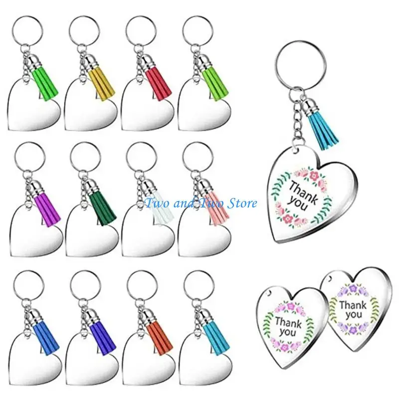 

HX6F 90 шт. акриловые диски с прозрачным сердцем, брелок-заготовка, подвески, красочная кисточка для брелоков для рукоделия,