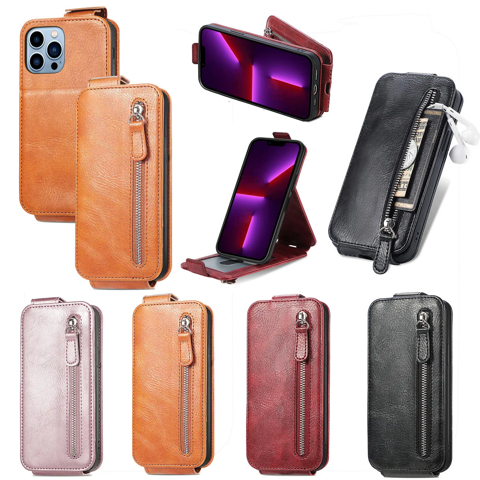 

For Apple iPhone 15 Pro Max 15 Plus Phone Case Anti-knock Classic Leather Hard Case Cover Up and down Multi card slot