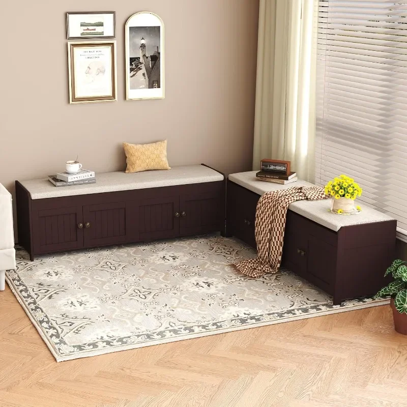HOMEFORT Shoe Bench with Lift Top Storage, Entryway Bench with Cushioned Seat, Wooden End of Bed Bench, Shoe Cabinet Bench
