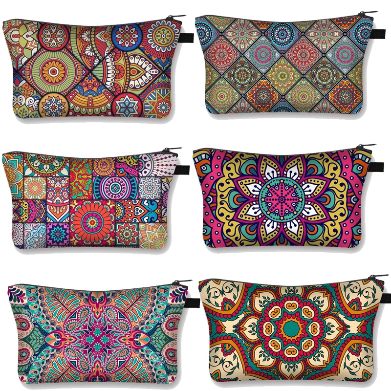 Vintage Mandala Pattern Multifunctional Cosmetic Bags Napkin Organizer Gothic Women Wallet indian floral Makeup Bag