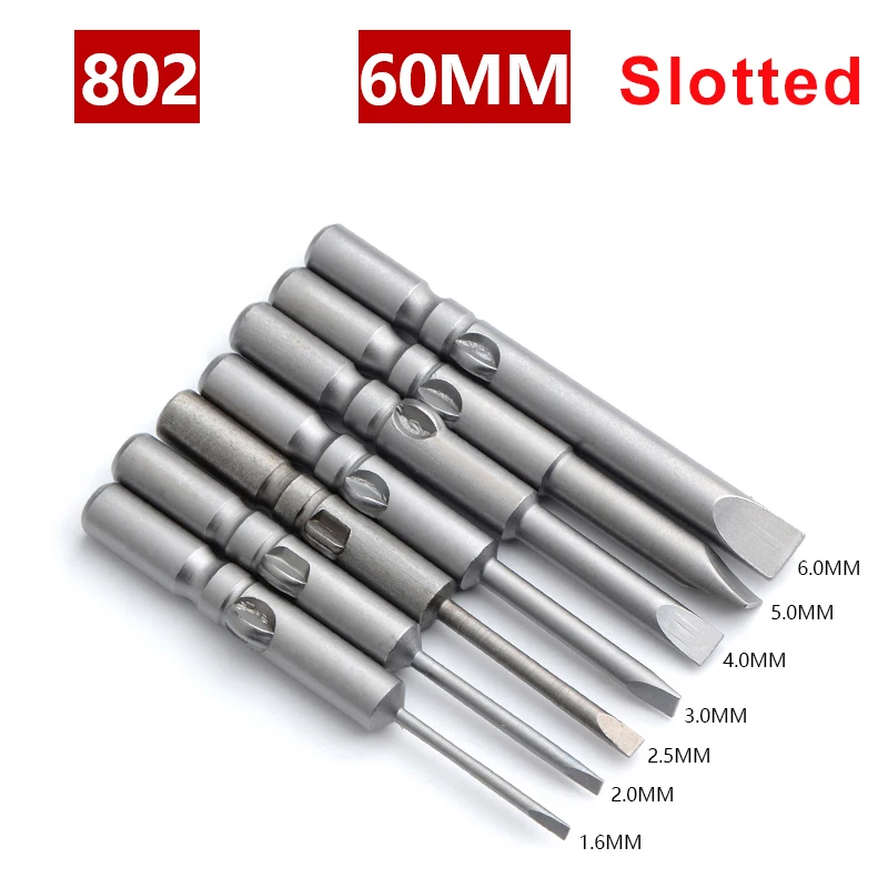 

10pcs/lot 60mm length 802 6mm Round Shank Slotted Screwdriver Flat-blade Bit Tool S2 Alloy Steel 1.6mm 2mm 2.5mm 3mm 4mm 5mm 6mm