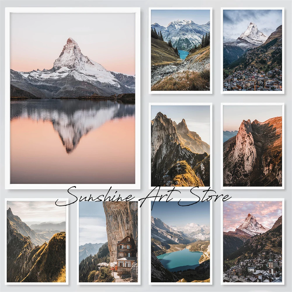 Switzerland Mountain Photography Poster Canvas Printing Swiss Alps Mountain Wall Art Decor Traveling Home Hotel Wall Decoration