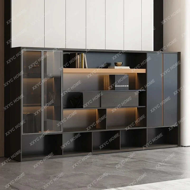 TTXZQLight Luxury Furniture Floor-to-ceiling File Cabinet, Background Cabinet Atmospheric Wooden Double-open Sliding Door Bookca
