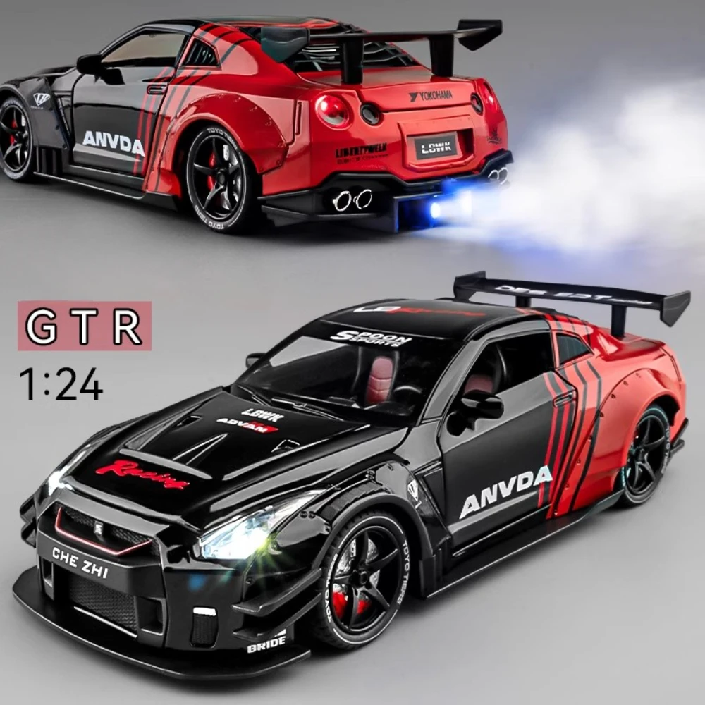 

Масштаб 1:24 GTR Track Version R34, модель автомобиля, игрушечные двери, открытый звук, свет, амортизирующие модели автомобилей, рождественские подарки для мальчиков