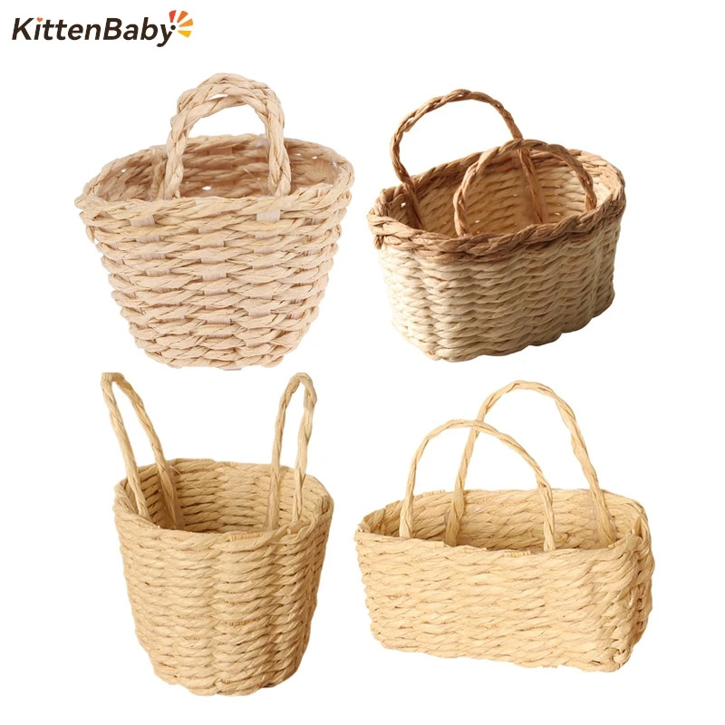 1PC 1:12 Dollhouse Miniature Storage Basket Vegetable Food Woven Frame Portable Flower Basket Kitchen Home Model Decor Toy