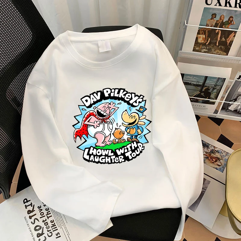 Dog Man T-shirt Long Sleeve Summer Tops Cute Cartoon Printed Boys Girls Clothes Fashion Casual Outdoor Wear Birthday Gifts Tees