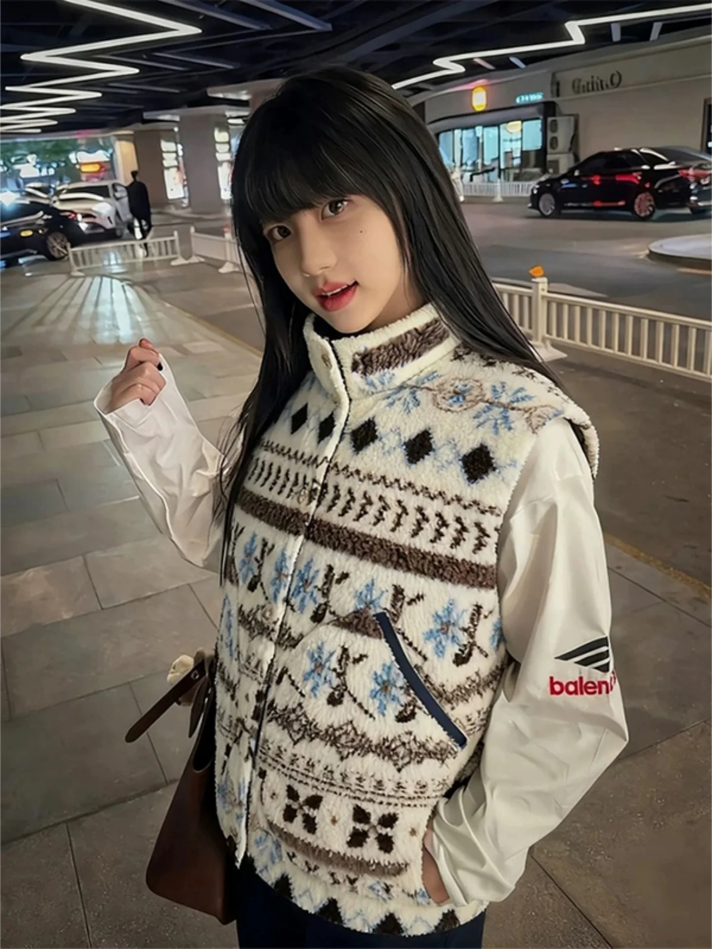 

Утепленный двусторонний жилет Fair Isle с дизайнерским узором, многослойный жилет с воротником-стойкой, зимняя куртка для молодежи