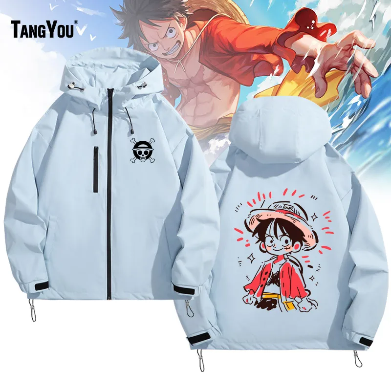 

Men's Cartoon Road Fly Pirate King Anime Hooded Jaet Windproof Warm Outerwear Polyester Fiber Zipper Closure Regular Fit